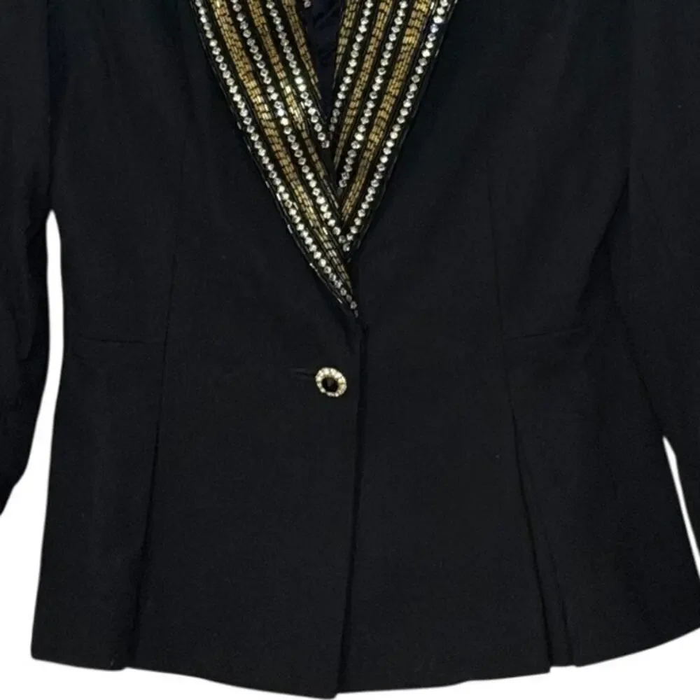Nolan Miller Vintage Dynasty Blazer Black Beaded Rhinestone Jacket Size 6